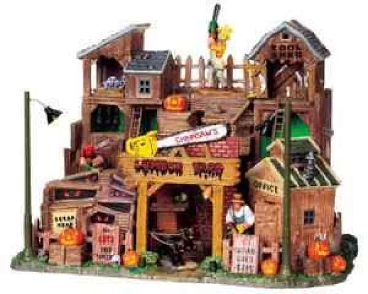 Lemax 95802 - Chainsaw's Lumber Yard With 4.5V Adaptor - Spooky Town Halloween Village Houses & Buildings