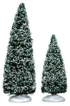 Lemax 34665 - Snowy Juniper Tree, Medium & Small, Set Of 2 - Christmas Village Trees
