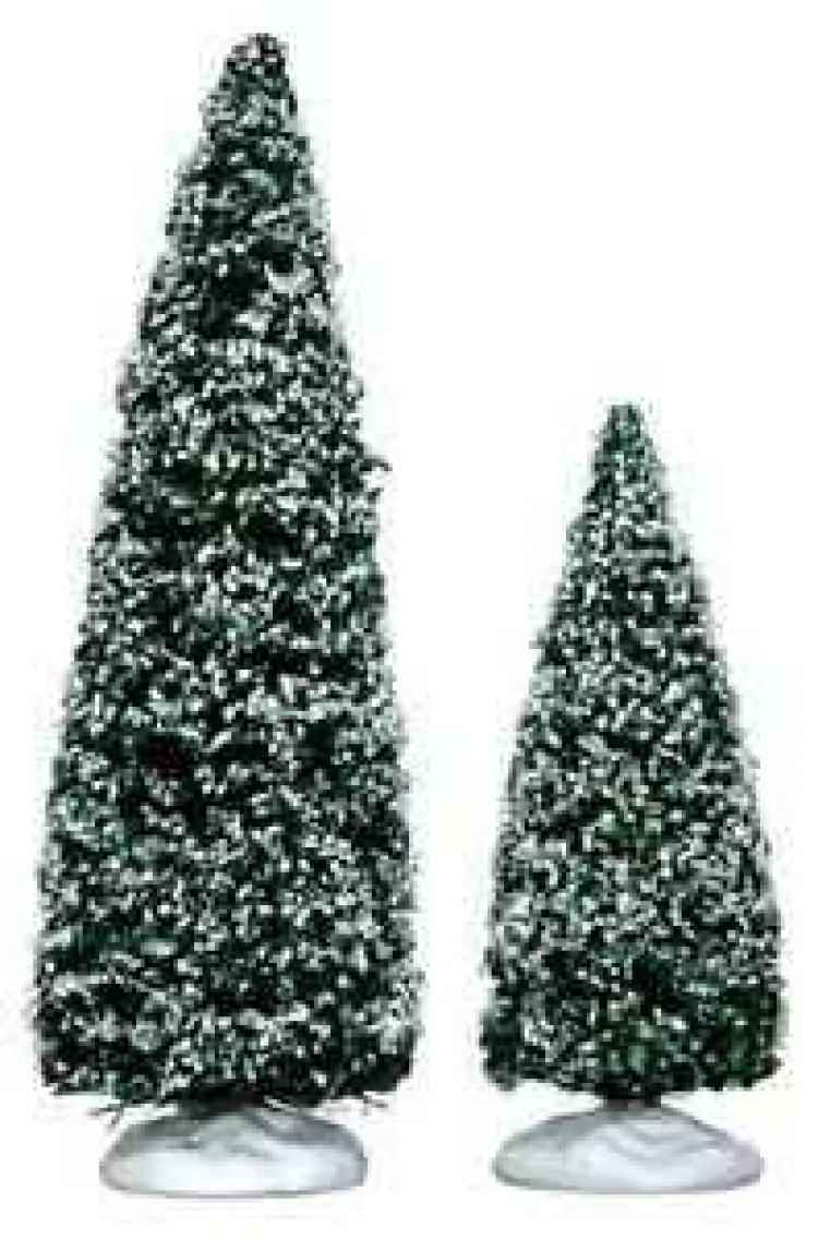 Lemax 34665 - Snowy Juniper Tree, Medium & Small, Set Of 2 - Christmas Village Trees